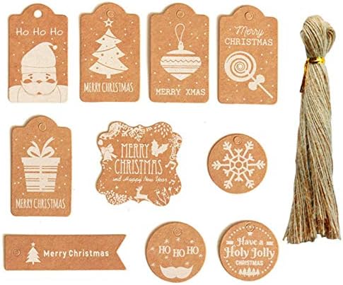 Yansanido 96kom Božić Kraft papir Božić Poklon oznake 12 stilova za DIY Božić odmor poklon Wrap pečat i etiketa Naziv paketa kartica