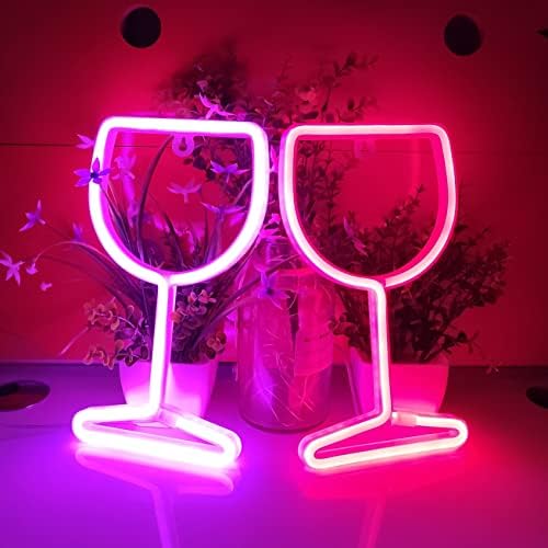 JYWJ 2 kom Neonski natpisi za staklo za vino, USB ili 3-AA neonsko svjetlo na baterije, LED svjetla dekoracija stola, zidni dekor spavaće sobe za djevojčice,rođendanski poklon za djecu, potrepštine za vjenčanje Poslovni pokloni Neonski natpisi
