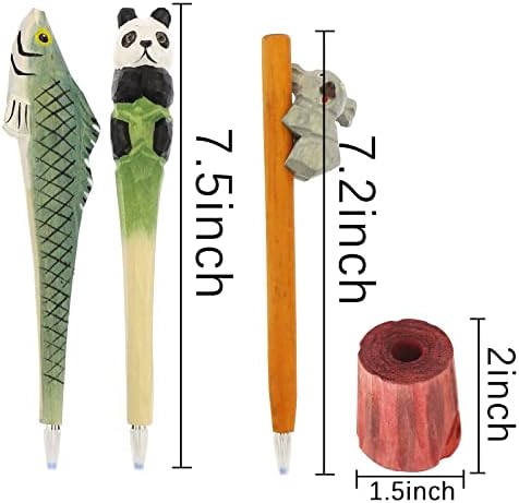 3pcs Drvena kućna olovka za životinje sa 1 držačem za drvo, ručno isklesana gel olovka 0,5 mm crne tinte bone, slatka novost crtana