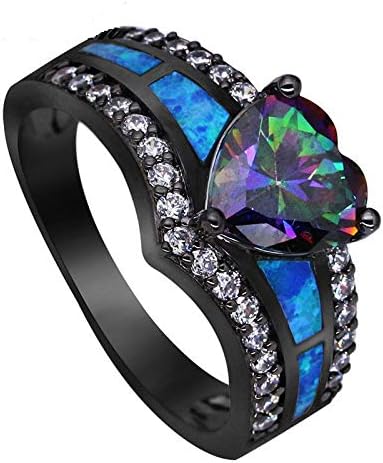 K Nakit Mystic Rainbow Topaz Plavi Vatreni Opal Prsten Za Srce Crno Zlato Vjenčani Prsten