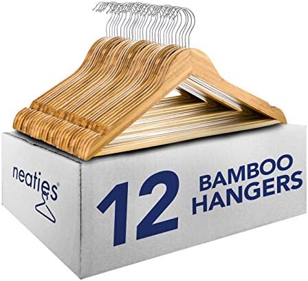 Uređaji bambusovi vješalice za drvo | Prirodna fina | Sa okretnim kukom za 360 ° za učvršćivanje i glatke greške | 12pack
