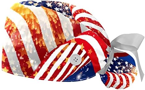 Deyya Američka zastava Radna kapa sa gumbom i duksevima, 2 paketa hirurške hirurške hirurške hirurške hirurgije, multi boja
