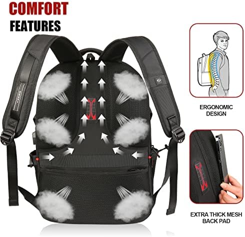 Swicky Extra Veliki putnički ruksak - 18,4 inčni ruksaci s krafom sa odjeljkom za cipele i USB port - 55L Težak za repele za jaknu teretanu Pješački dan za planinarenje 18.4 inča Black