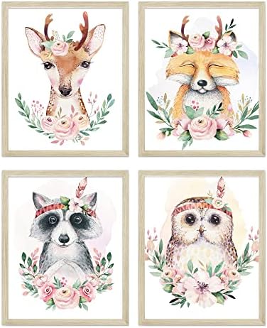 Insire Woodland rasadnik slike šumske životinje slike-Set od 4 šumske zidne umjetnosti za djevojčicu bebu Životinjske zidne umjetnosti