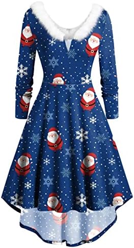 Haljina za žene 2022 Božić koktel haljine slatka štampana praznična Vintage haljina Mrs Santa Claus Formal Swing Midi haljina