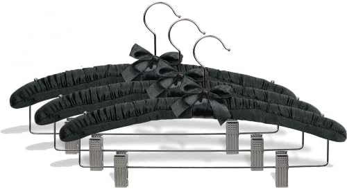 Vješalice za odjeću za odjeću saten podstavljeni kombinirani vješalica, 12 pakovanja, crna