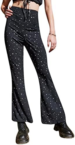 Ženska zvezda uzorka široka noga hlačama blještava elastična visoka struka Donje hlače za festival rave party
