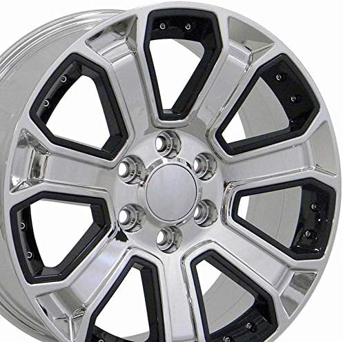 OE Wheels LLC 22 inčni naplatci se uklapaju prije 2019. Silverado Sierra Pre-2021 Tahoe prigradski Yukon Escalade CV93 22x9 Chrome W / Black Wheels