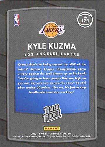 2017-18 Donruss # 174 Kyle Kuzma Rc Rookie Lakers ocijenio je Rookie