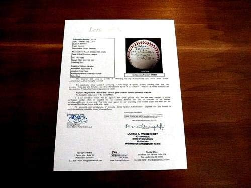 Wal Allen Yankees najavljivač HOF potpisao auto William Harridge Baseball JSA loa - autogramene bejzbolls