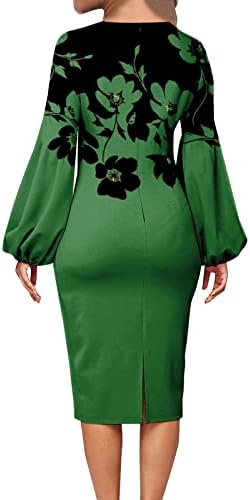 Ženska poslovna grafika zvono Radna Midi haljina za zabavu ženska cvjetna štampana rukava haljina Kancelarijska olovka večernja haljina