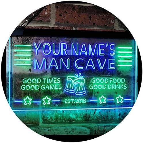 Advpro personalizirano ime Prilagođeno čovjeku pećinski dom Bar est. Godina dvobojni LED neonski znak Zelena & amp; plava 24 x 16