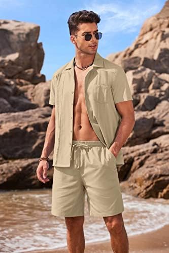 Coofandy muške posteljine setovi 2 komada Ljetne odjeće s kratkim rukavima spusta majica i kratke hlače postavljene odmore na plaži