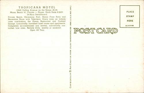 Tropicana Motel Miami Beach, Florida FL Original Vintage razglednica