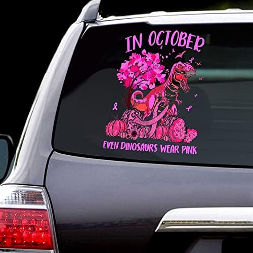 Osvješćenost karcinoma dojke u oktobru čak i dinosaurusi nose ružičastu naljepnicu Horror Pink T-Rex pumpe za dekalnu naljepnicu /