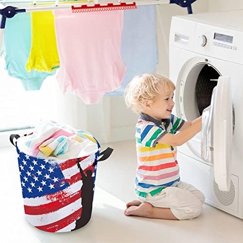 Američka zastava i Liberty okrugla korpa za veš sklopive vodootporne korpe za prljavu odeću sa ručkama torba za odlaganje kante za
