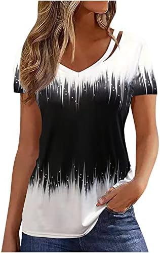 ticcoy Plus Size Tunic Tops za žene V izrez Cutout T Shirt modni štampani kratki rukavi Shirt Summer Casual bluze