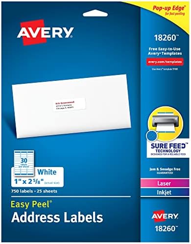 Avery vizit karte za štampanje, Inkjet štampači, 250 kartica ,2 x 3,5 & amp; Easy Peel adresne naljepnice za štampanje sa Sure Feed,