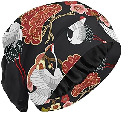 Sjemenska kapa za spavanje šešir za spavanje BONNET BOLNET Crno bijele crvene ptice Vintage dizalica za žene za kosu za glavu za kosu noćni omot