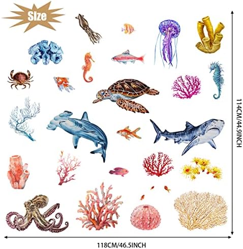 MEKDAR akvarel ispod mora okean životinje zidne naljepnice, kit ajkula kornjača Morske alge zidne naljepnice Koraljnog grebena, uklonjivi
