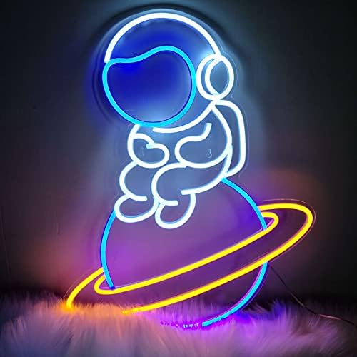 Astronaut sjedi na planeti LED neonski znak veliki neonski svjetlosni znak 19,7 neonsko zidno svjetlo za spavaću sobu, Igraonica dekorativni