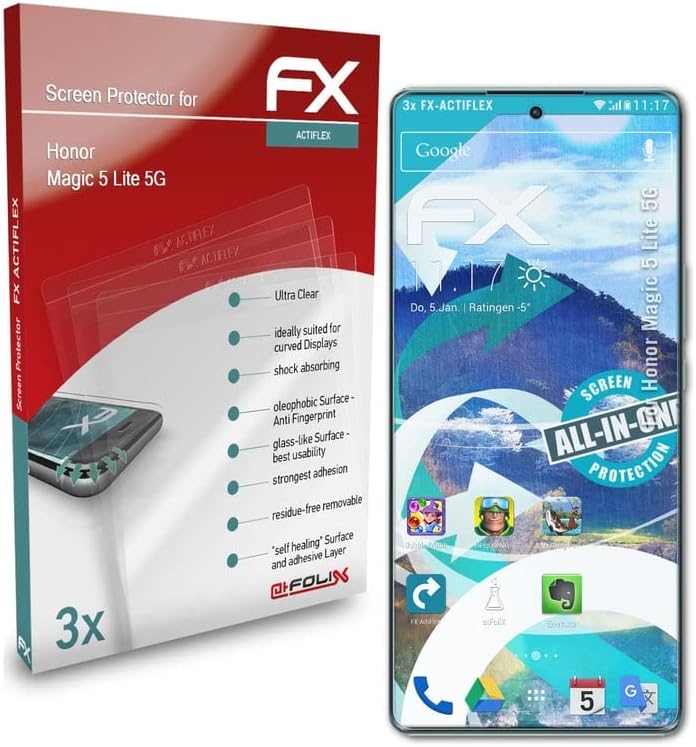Atfolix zaštitnik ekrana kompatibilan sa Honor Magic 5 Lite 5G zaštitnom folijom, Ultra Clear i fleksibilnom FX folijom za zaštitu