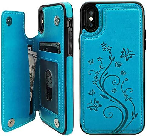 Vaburs iPhone X case novčanik sa držačem za kartice, iPhone Xs reljefni leptir Premium PU Koža dvostruka magnetna dugmad Flip Shockproof