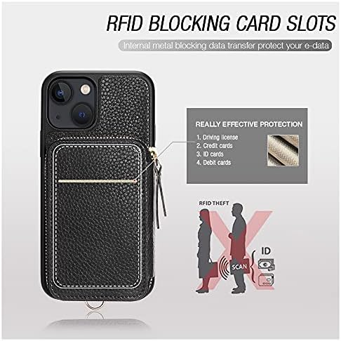 ZVE iPhone 13 torbica za novčanik sa RFID držačem kreditnih kartica, kožna futrola sa zatvaračem sa narukvicom, Torbica Torbica zaštitni