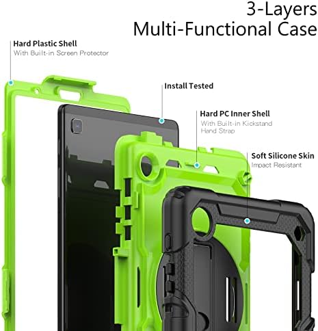 WHMeolyo Samsung Galaxy Tab A7 Lite Case 8.7, Čvrstoća robusna dječja kućišta sa zaštitnikom / držačem za olovke / Kickstand [ručni i rameni remen] za Galaxy Tab A7 Lite SM-T220 / T225 / T227, zeleno