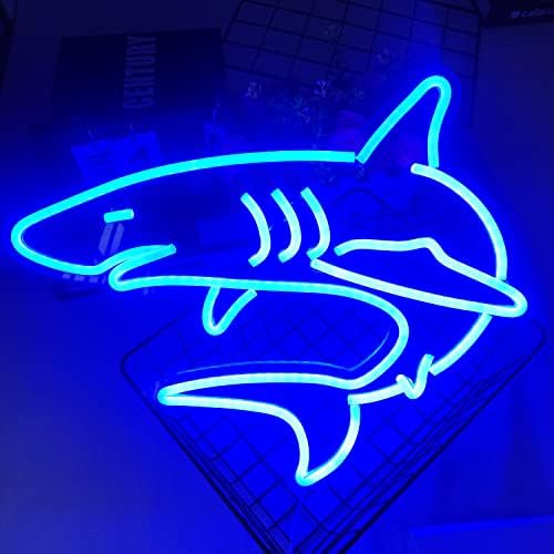Neonski natpisi za ajkule sa mogućnošću zatamnjivanja za zidni dekor, veliki neonski svjetlosni znak za ajkule za višekratnu upotrebu za poklone za dječake dnevna Igraonica prodavnica hotelski Bar dekor za rođendanske zabave realistične Shark noćno svjetlo 16, 5X13, 5 plavo
