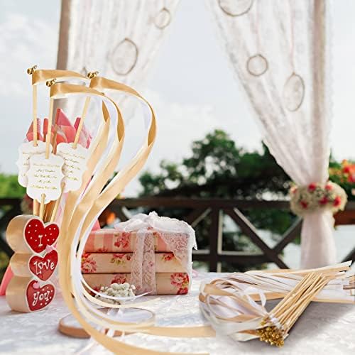 Janinka 50 kom traka štap štapići i Wedding Wand Favor oznake Fairy Streamers Party Gold poslati za Baby Shower aktivnosti odmor usluge
