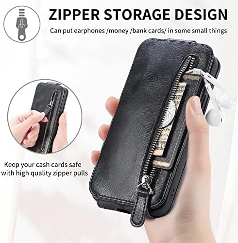 Shockproof PU Koža Zipper Flip back Cover držač kreditne kartice stalak za novčanik slučaj za Google Pixel 7 5G 2022-Crna