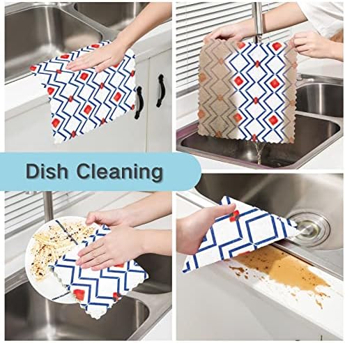 Cataku Red Blue Geometry Krumatička krpa za posuđe za pranje posuđa za višekratnu čišćenje krpe ručnici za ručnike za ručnike za mirlofiber