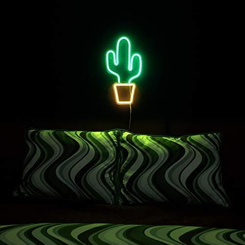 Isaac Jacobs 19 x 10 inčni LED neonsko zeleni kaktus sa žutim zidnim znakom za hladno svjetlo, zidnu Umjetnost, dekoracije spavaće