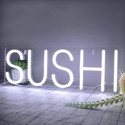 SYLHOME SUSHI Led Neonski svjetlosni znak poslovno svjetlo znak zidni prozori viseći dekor restoran reklamni baner Sushi Tabela japanski tematski dekor za zabavu 15.75X5.4 USB hladno bijeli