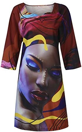 Moda Afričke Haljine Vintage Uzorak Print Haljine Za Žene Srednji Rukav V Izrez Casual Loose Plus SZIE Mini Haljina