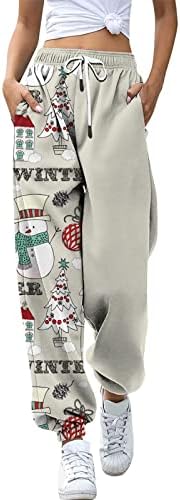YALFJV ženske Casual pantalone Petite žene Božić Print trenirke elastični potezanje struka Jogger hlače Womens House