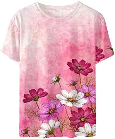 pbnbp ženske modne Tee štampane okruglog vrata labave bluze za svakodnevno nošenje Ombre kratki rukav cvjetne ljetne košulje Blusas