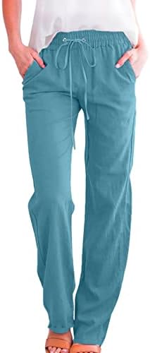 Pamučne lanene pantalone za žene Ležerne letnje pantalone sa džepovima vrećaste vezice čiste rastezljive udobne pantalone na plaži