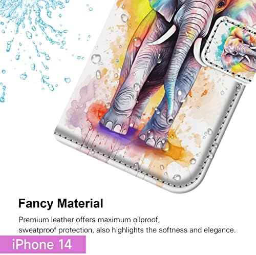 Mavzihok torbica za novčanik za iPhone 14 Watercolor Elephant Art-11 dizajn Flip Folio futrola ID i držač kreditne kartice izdržljivi