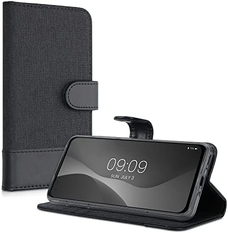 kwmobile torbica za novčanik kompatibilna sa Asus Zenfone 8 - Case tkaninom i preklopnom navlakom za telefon od umjetne kože-antracit