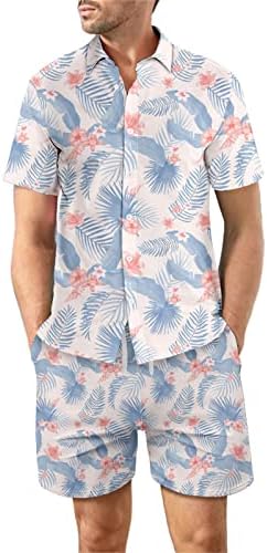Muškarci 2 komada cvijeća Havajska setovi casual gumb niz majicu kratkih rukava i kratke hlače sa džepovima