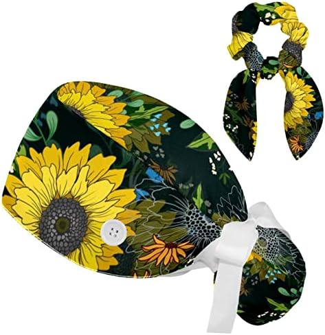 Suncokreti i divlje cvijeće Radni šešir Podesivi kapu za piling sa tipkama i luk za kosu za medicinsku medicinsku sestru i ljekaru