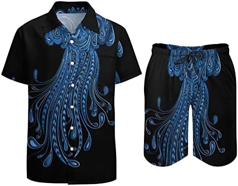 Baikutouan Blue Jellyfish Muška 2 komada Havajska košulja odijela Ležerne prilike labave gumb Dolje i odjeća za odmor na plaži