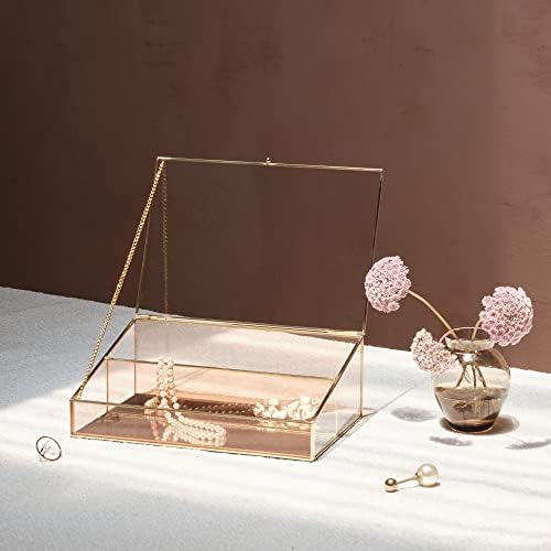 Fondazza Storage kutija, zlatni mesing sa amber staklenom staklom, ogledalo, ostava za kozmetičku, nakit, parfem