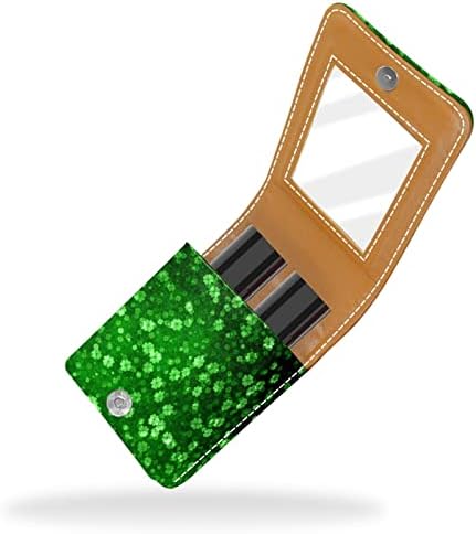 Mini ruž za usne sa ogledalom za torbicu, St Patricks Day Green Clover Leaf Portable Case Holder Organization