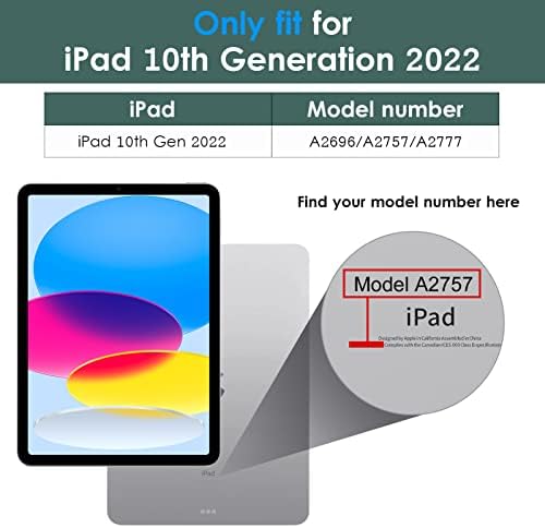DTTO iPad 10. generacijski slučaj 10,9 inča 2022, vrhunska kožna poslovna folija postolje u ponoć zeleno sa olovkom za olovke sive