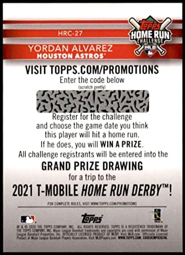 Yordan Alvarez Rookie Card 2020 TOPPS Početna Pokrenite Challenge Kôdne kartice HRC27