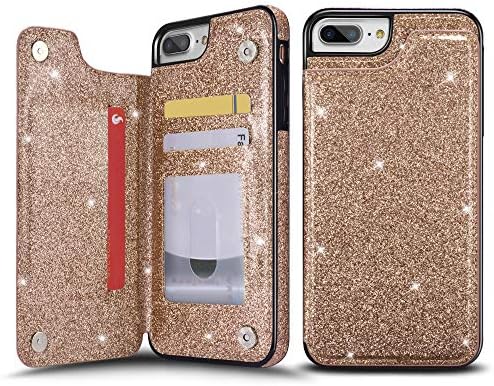 UEEBAI futrola za iPhone 7 Plus 8 Plus, Premium Glitter PU kožna torbica Navlaka za novčanik [dva magnetna kopča] [Slotovi za kartice]