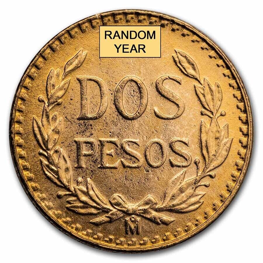 1919-1948. MO DOS PESO meksički 90 posto zlatni novčić. Mali povijesni meksički zlatni novčić 0.0482oz. Dos peso ocijenjen od strane